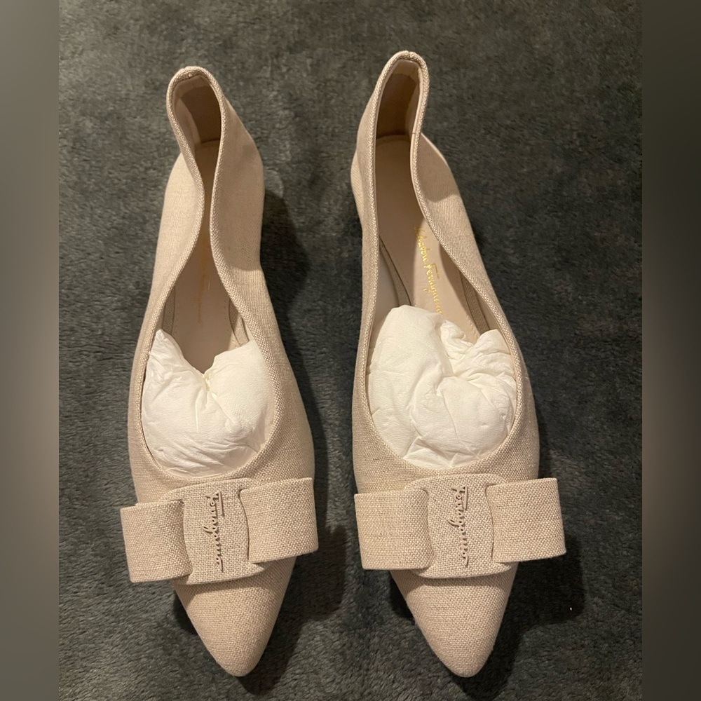 FERRAGAMO Linen Bow Flats